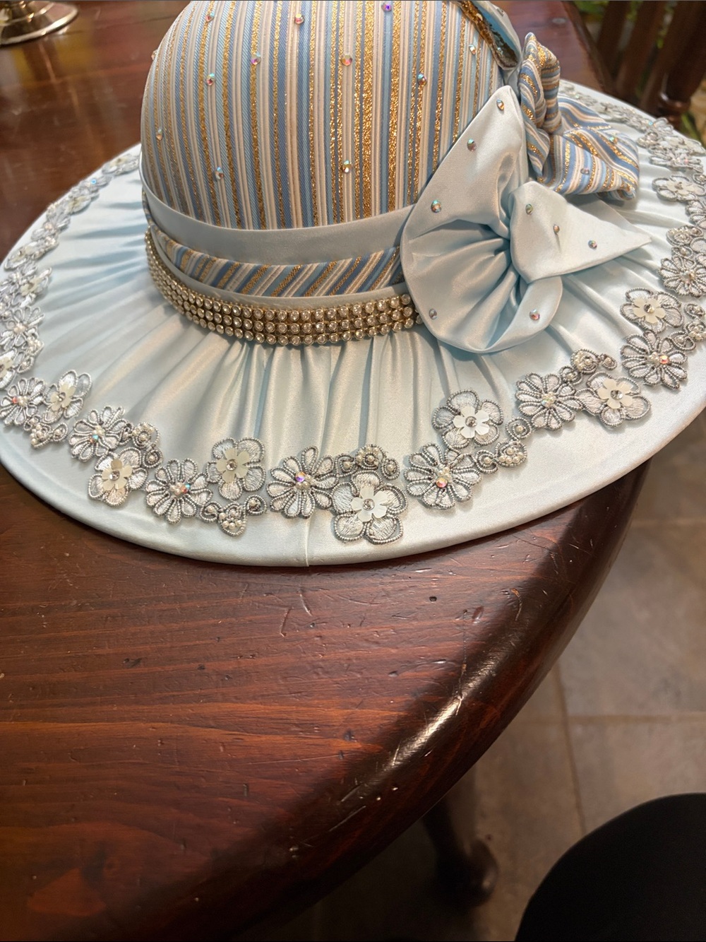 Elegant Light Blue Floral Embellished Women's Dress Hat